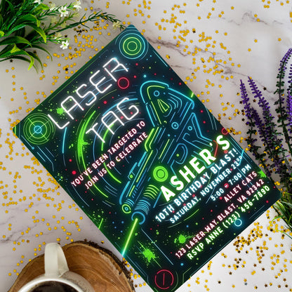 Editable Laser Tag Birthday Invitation Neon Laser Tag Invite Glow Laser Tag Party Boy Girl Digital Download Printable Kids Birthday Invite