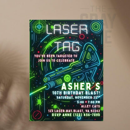 Editable Laser Tag Birthday Invitation Neon Laser Tag Invite Glow Laser Tag Party Boy Girl Digital Download Printable Kids Birthday Invite