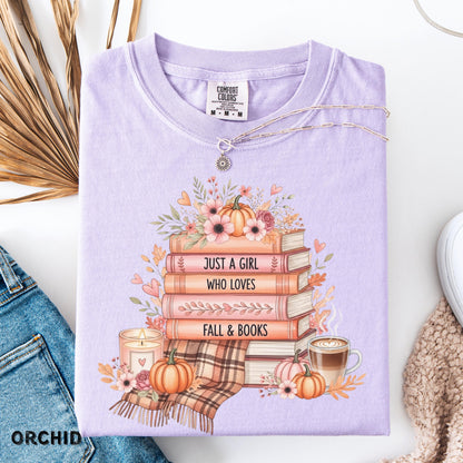 Gift for Book Lovers Just A Girl Who Loves Fall Gift For Fall Lovers Autumn Tee Book & Fall Tee Readers Shirt Cute Book Shirt Bookish Gift