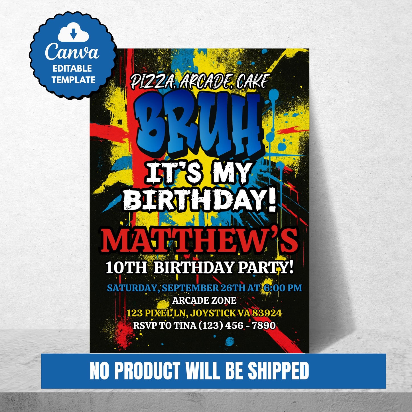 Bruh It's My Birthday Invitation Boys Birthday Invite Arcade Birthday Invite Printable Boys Bday Card Digital Party Invite Instant Download