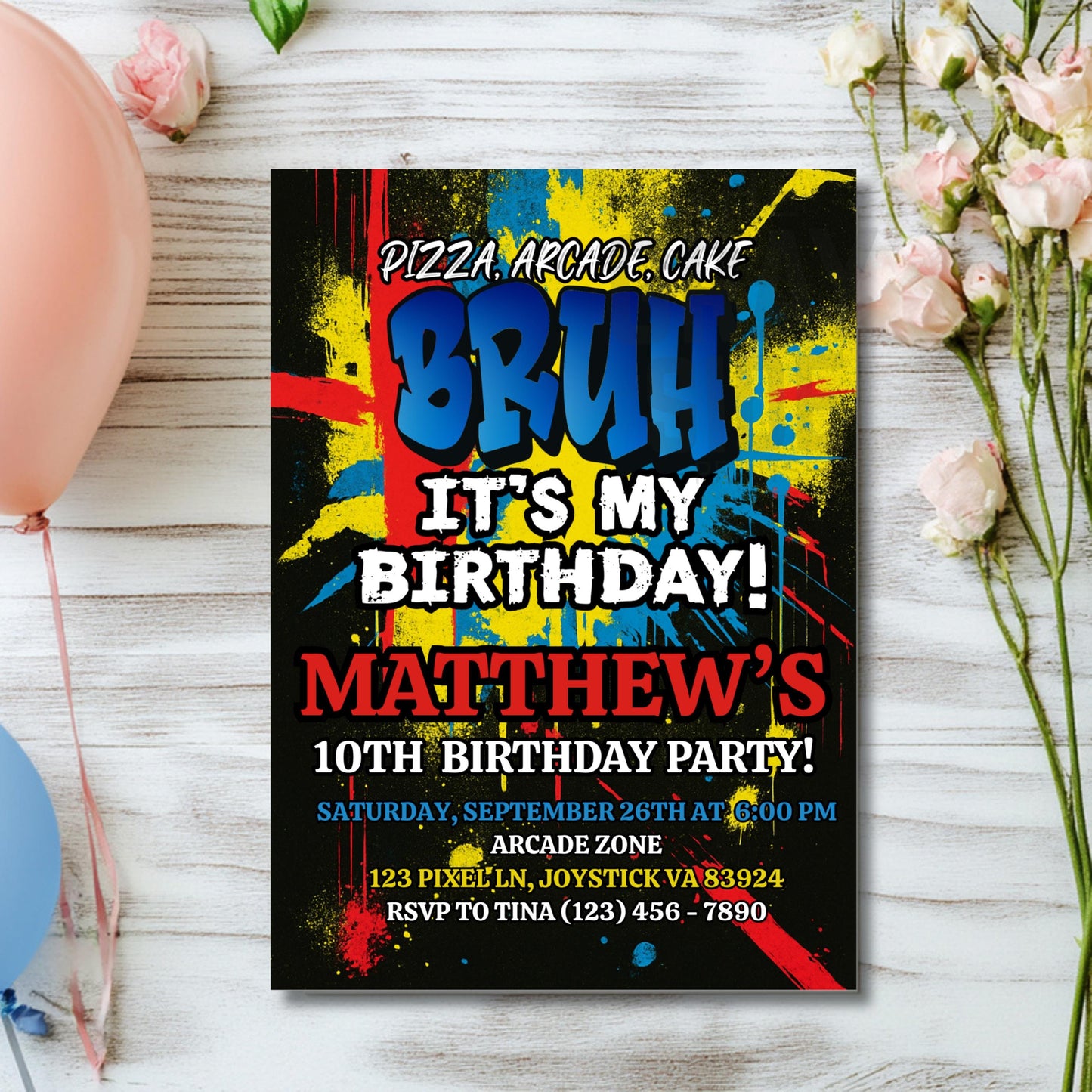Bruh It's My Birthday Invitation Boys Birthday Invite Arcade Birthday Invite Printable Boys Bday Card Digital Party Invite Instant Download