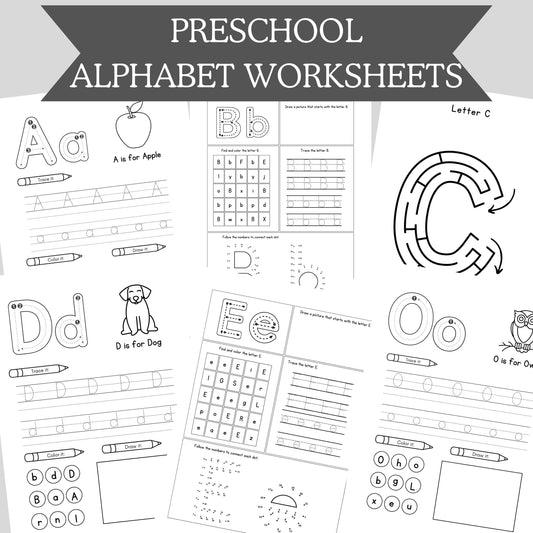 Preschool Pre-K  Kindergarten Learning Bundle 100+ Pages Printable Activity Worksheets Coloring Dot To Dot Tracing Alphabet Worksheets