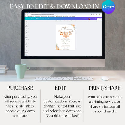 Little Pumpkin Baby Shower Invitation, Fall Baby Shower Invite, Editable Baby Shower Template, Printable Girl Baby Shower Invitation