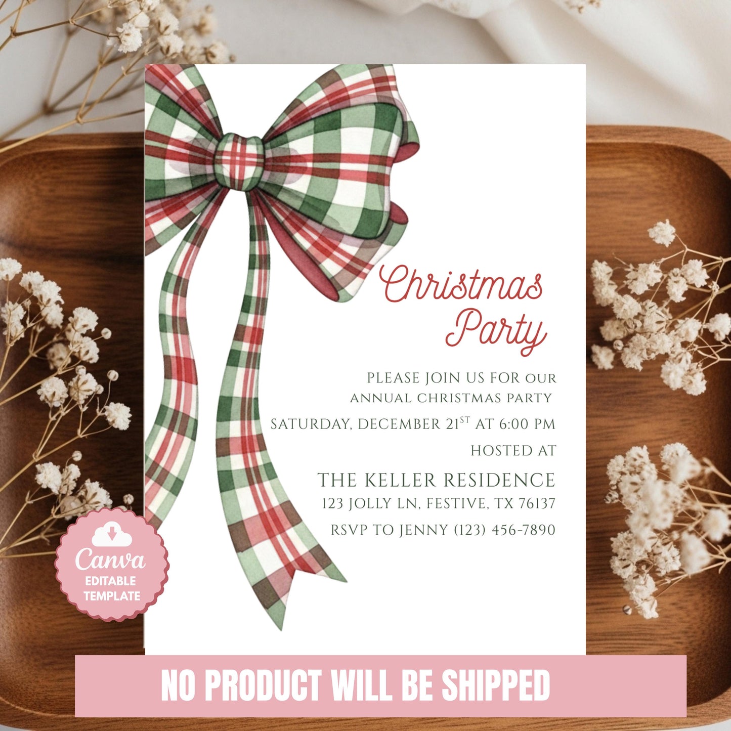 Christmas Party Invitation Christmas Plaid Bow Invite Christmas Party Template Holiday Party Digital Invite Christmas Bow Invite Download