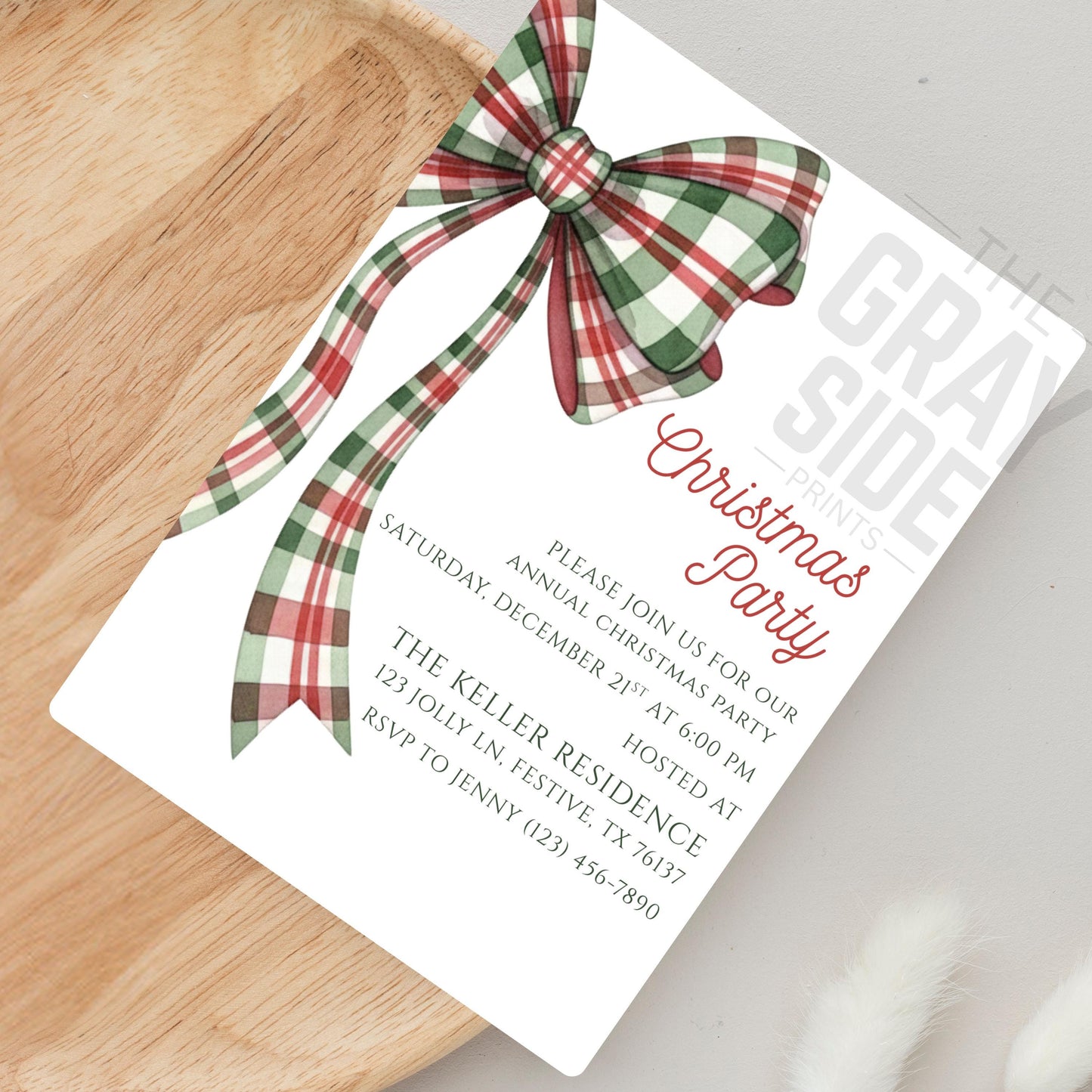 Christmas Party Invitation Christmas Plaid Bow Invite Christmas Party Template Holiday Party Digital Invite Christmas Bow Invite Download