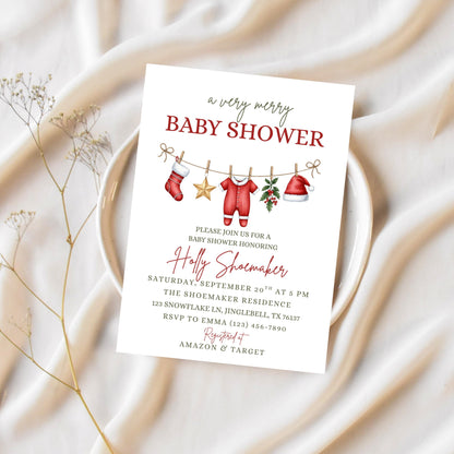 Winter Baby Shower Invitation Very Merry Baby Shower Christmas Baby Shower Invite  Gender Neutral Baby Shower Merry Little Baby Shower