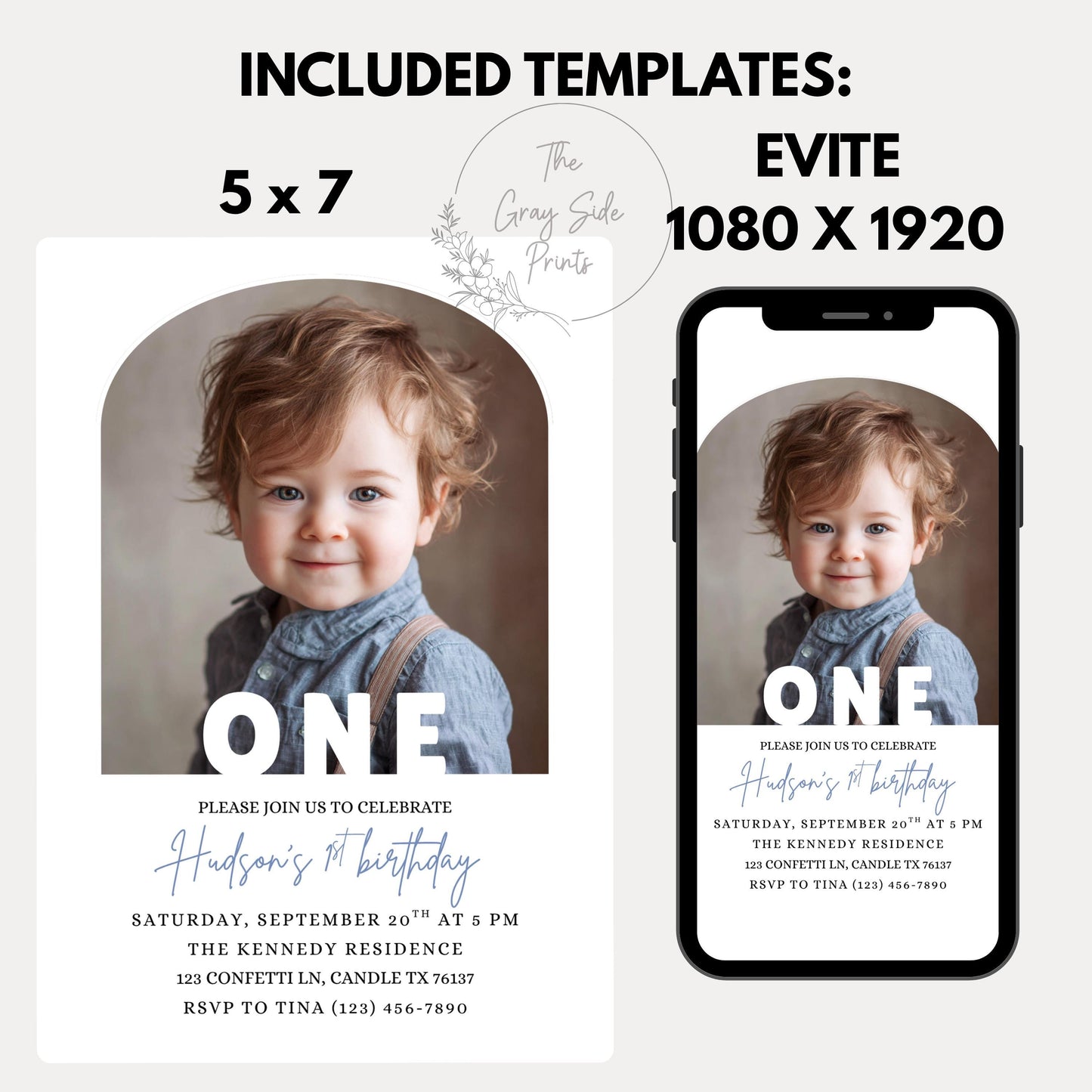 Editable 1st Birthday Photo Invitation Minimal First Birthday Invite TemplatevBoy First Birthday Invitation Girl First Birthday Template