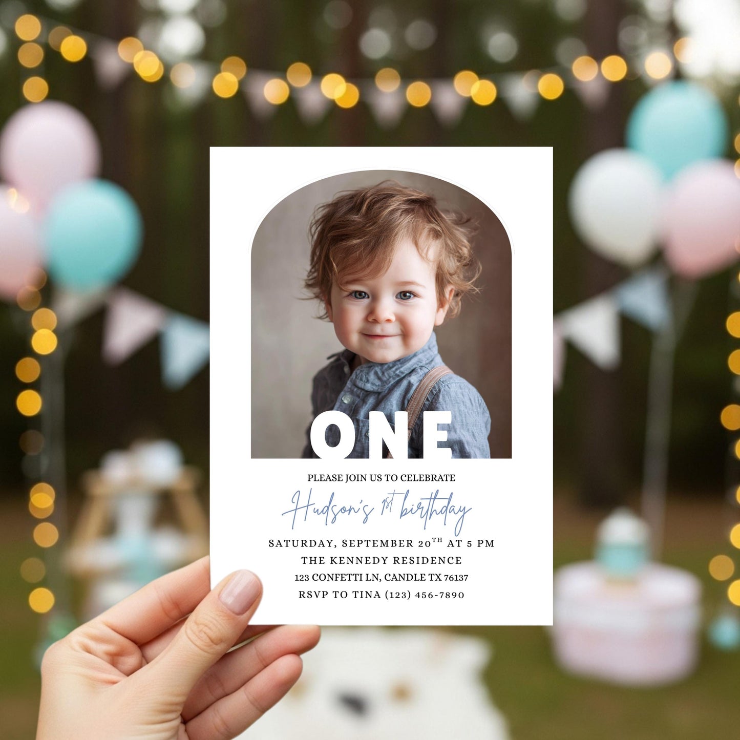 Editable 1st Birthday Photo Invitation Minimal First Birthday Invite TemplatevBoy First Birthday Invitation Girl First Birthday Template