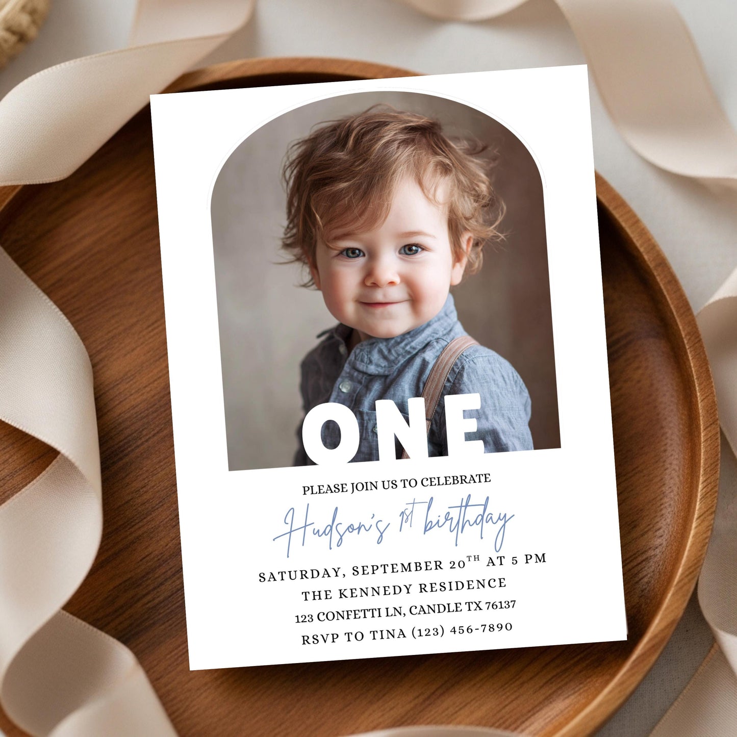 Editable 1st Birthday Photo Invitation Minimal First Birthday Invite TemplatevBoy First Birthday Invitation Girl First Birthday Template