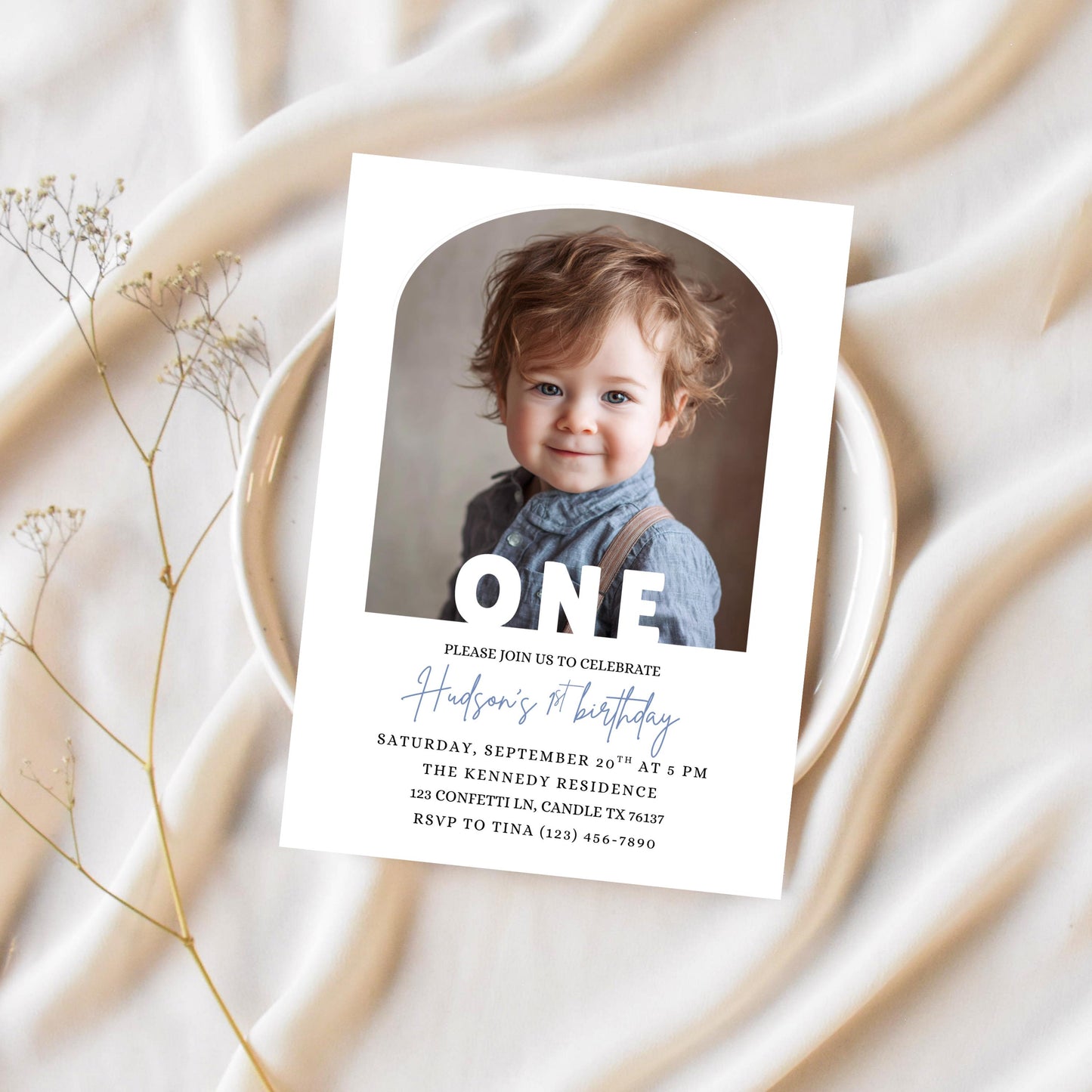 Editable 1st Birthday Photo Invitation Minimal First Birthday Invite TemplatevBoy First Birthday Invitation Girl First Birthday Template