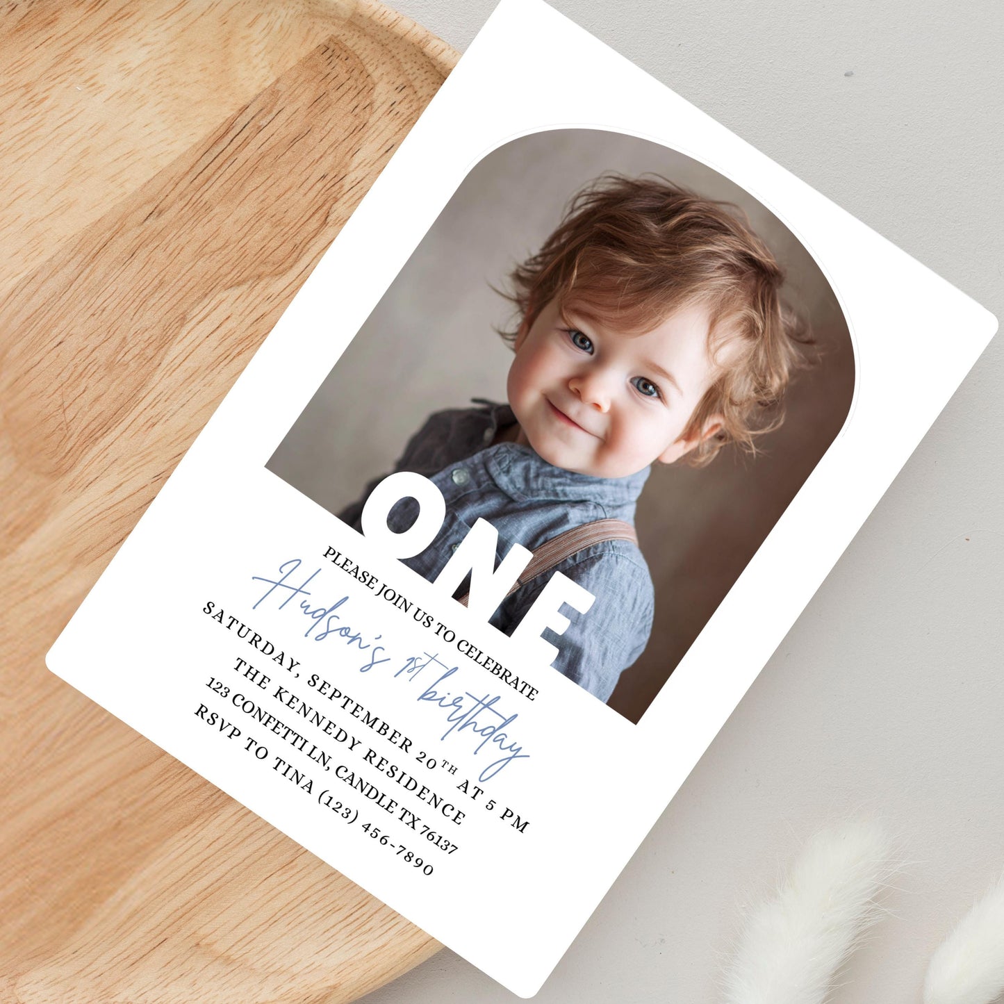 Editable 1st Birthday Photo Invitation Minimal First Birthday Invite TemplatevBoy First Birthday Invitation Girl First Birthday Template
