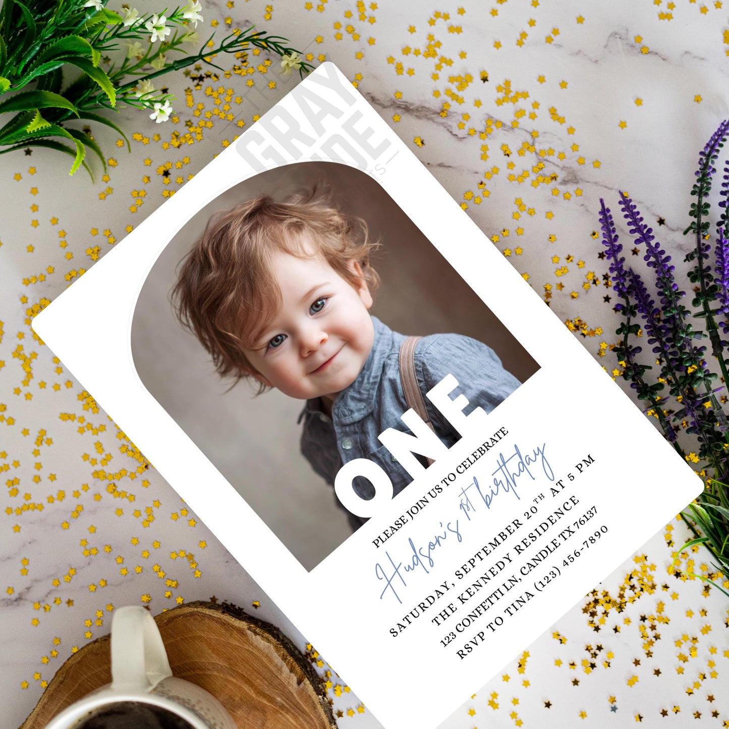 Editable 1st Birthday Photo Invitation Minimal First Birthday Invite TemplatevBoy First Birthday Invitation Girl First Birthday Template