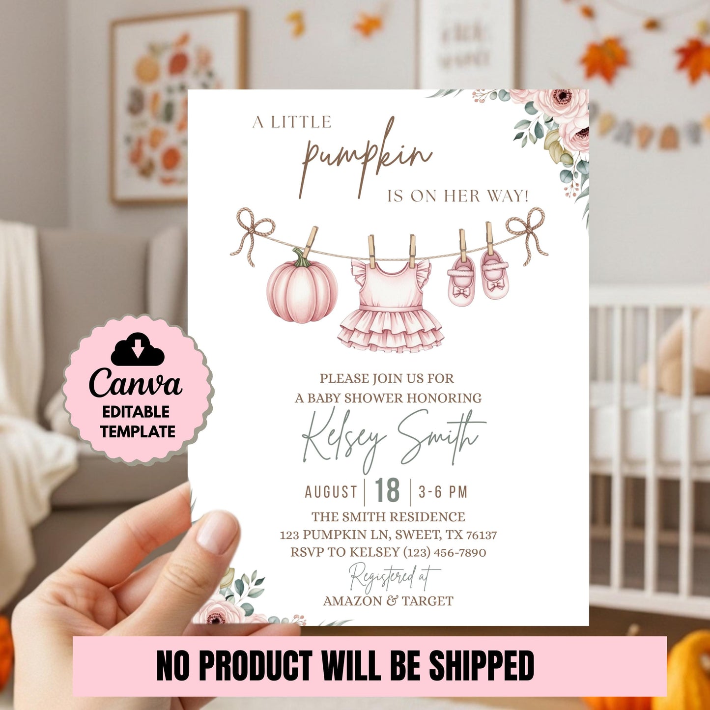 Little Pumpkin Baby Shower Invitation Fall Baby Shower Invite Editable Baby Shower Template Girl Baby Shower Invitation Pink Baby Shower