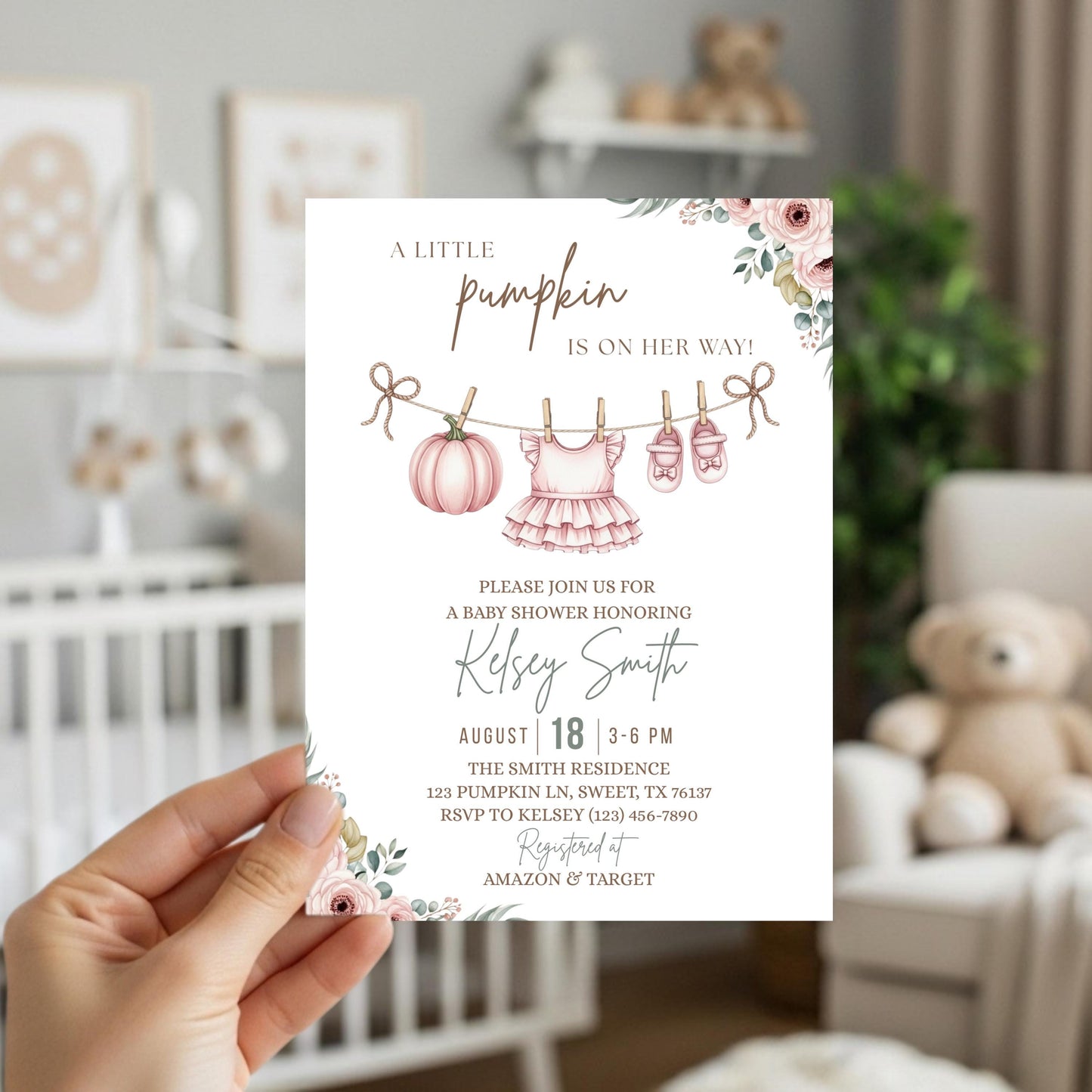 Little Pumpkin Baby Shower Invitation Fall Baby Shower Invite Editable Baby Shower Template Girl Baby Shower Invitation Pink Baby Shower