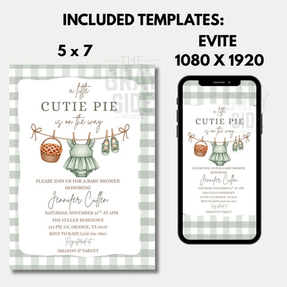 A Little Cutie Pie is on the Way Baby Shower Invite Cutie Pie Baby Shower Invitation Template Boho Fall Autumn Baby Brunch Invite Editable