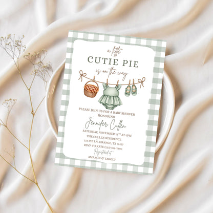 A Little Cutie Pie is on the Way Baby Shower Invite Cutie Pie Baby Shower Invitation Template Boho Fall Autumn Baby Brunch Invite Editable