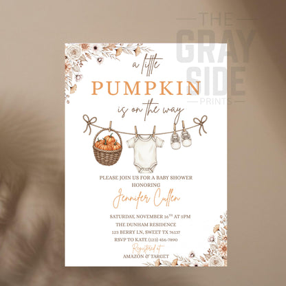 Little Pumpkin Baby Shower Invitation, A Little Pumpkin is on the Way, Autumn Baby Shower Invite, Fall Baby Shower Invitation Template