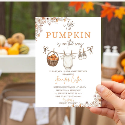 Little Pumpkin Baby Shower Invitation, A Little Pumpkin is on the Way, Autumn Baby Shower Invite, Fall Baby Shower Invitation Template