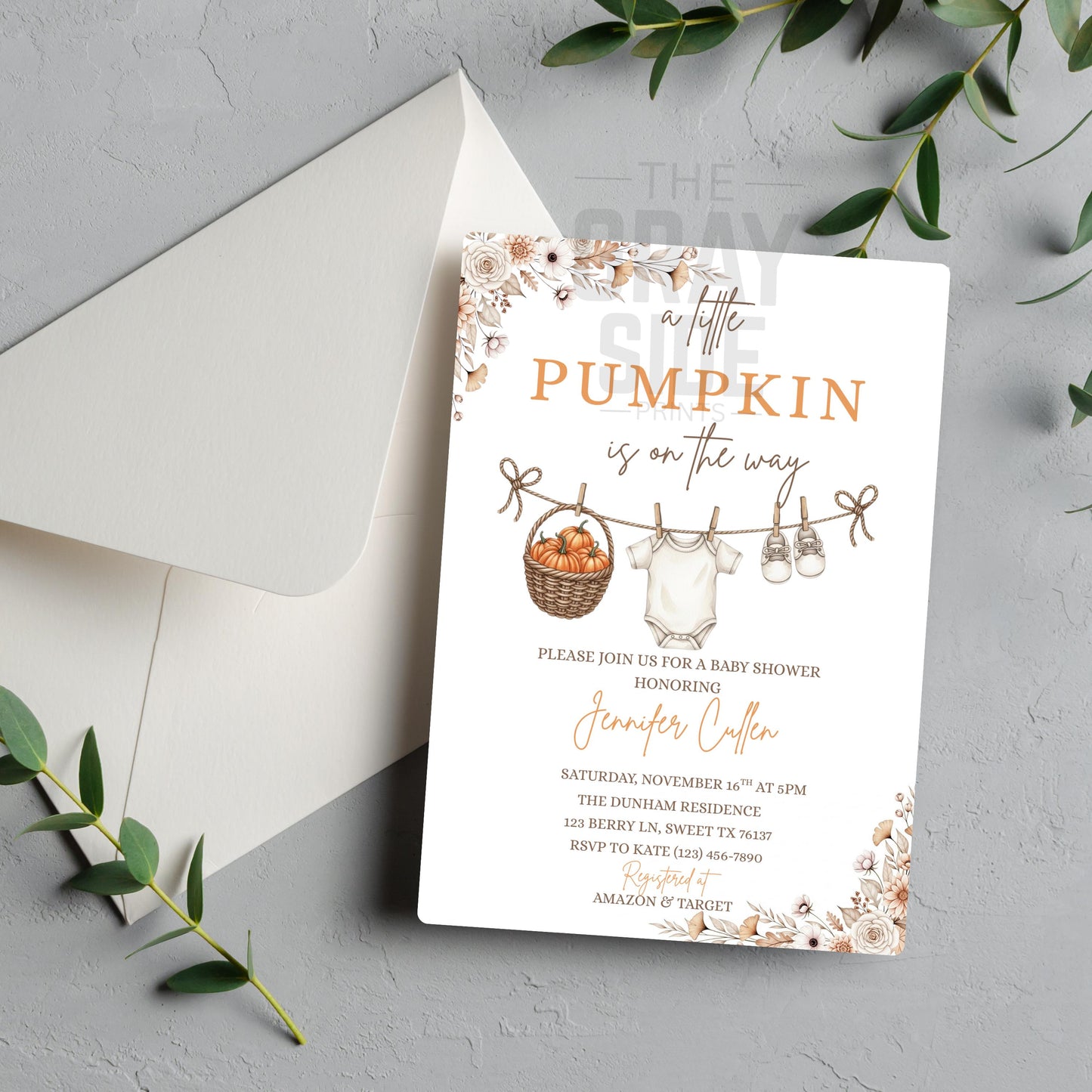 Little Pumpkin Baby Shower Invitation, A Little Pumpkin is on the Way, Autumn Baby Shower Invite, Fall Baby Shower Invitation Template