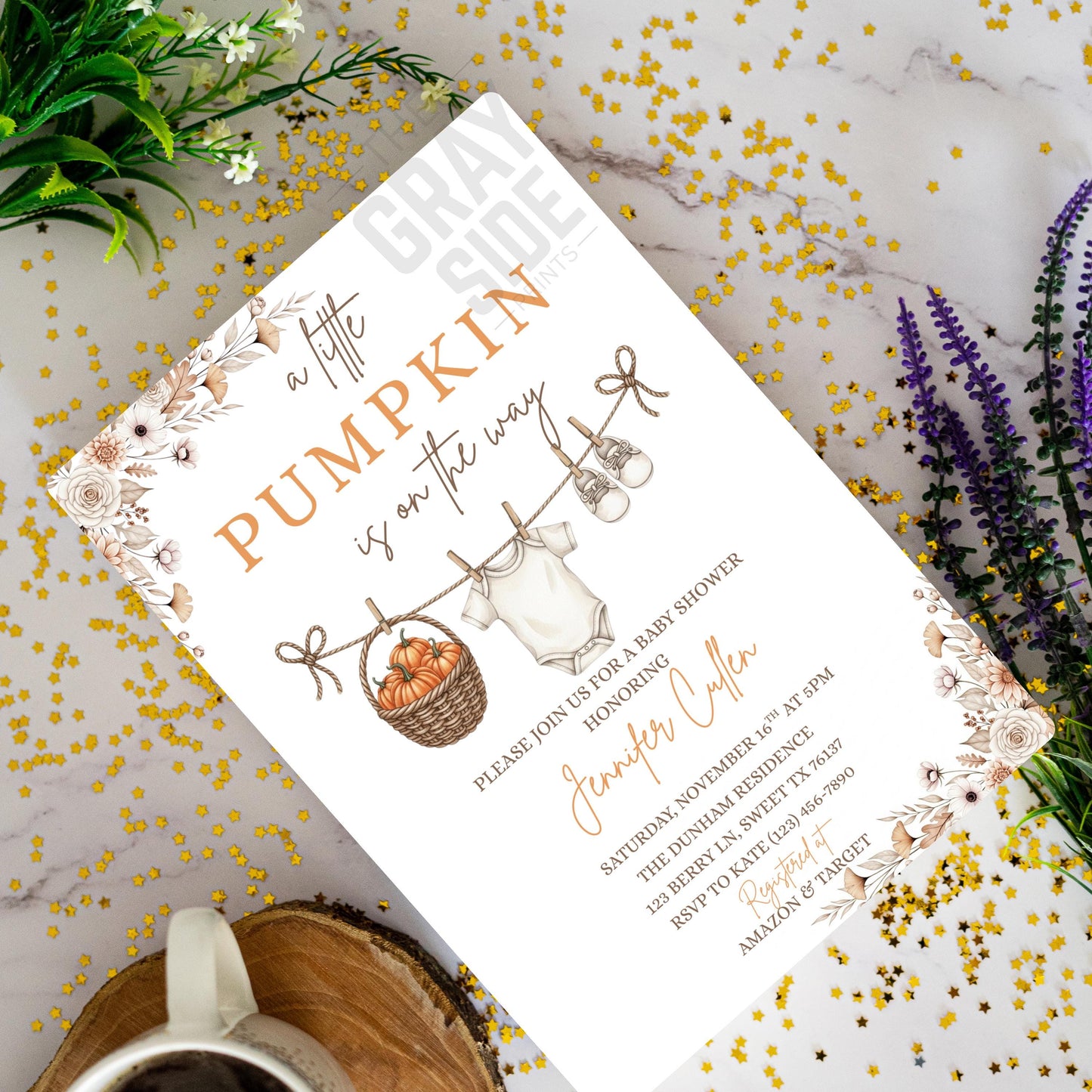 Little Pumpkin Baby Shower Invitation, A Little Pumpkin is on the Way, Autumn Baby Shower Invite, Fall Baby Shower Invitation Template