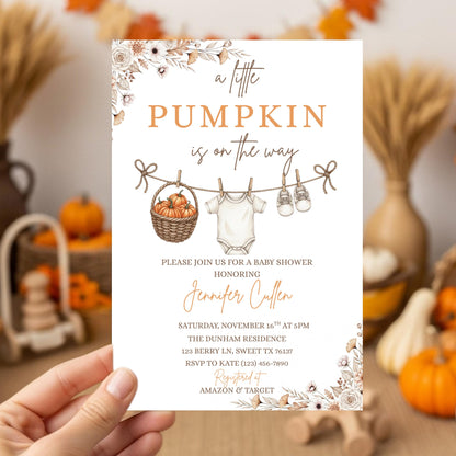 Little Pumpkin Baby Shower Invitation, A Little Pumpkin is on the Way, Autumn Baby Shower Invite, Fall Baby Shower Invitation Template