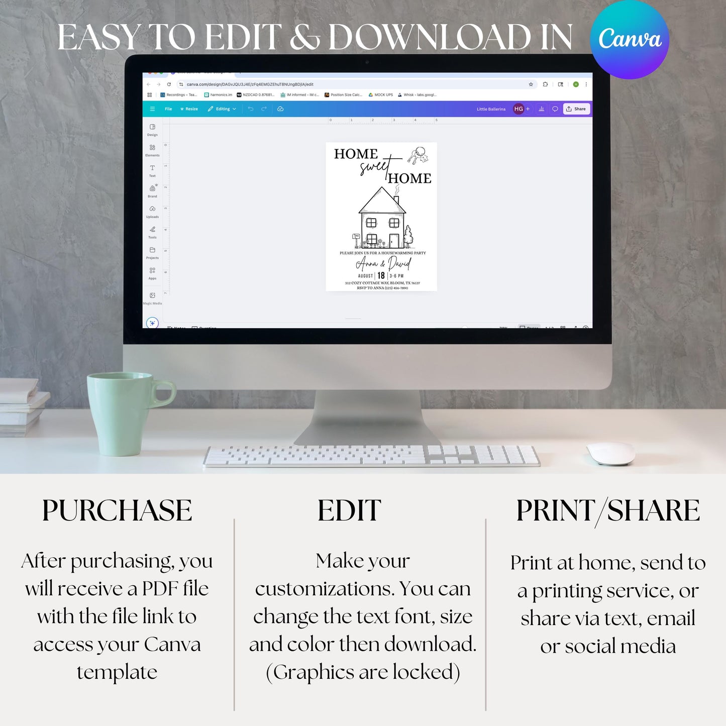 Editable Housewarming Invitation, Housewarming Party Invite, Modern Minimalistic, Home Sweet Home, New Home Card, Printable Template