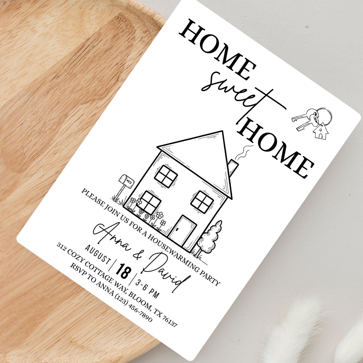 Editable Housewarming Invitation, Housewarming Party Invite, Modern Minimalistic, Home Sweet Home, New Home Card, Printable Template