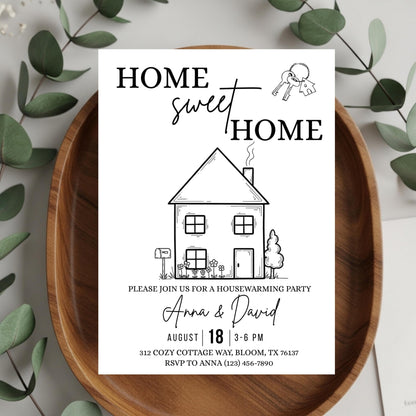 Editable Housewarming Invitation, Housewarming Party Invite, Modern Minimalistic, Home Sweet Home, New Home Card, Printable Template
