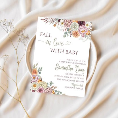 Fall in Love With Baby Shower Invitation Fall Baby Shower Invite Pumpkin Baby Shower Invite  Baby Shower Gender Neutral Baby Sprinkle Invite