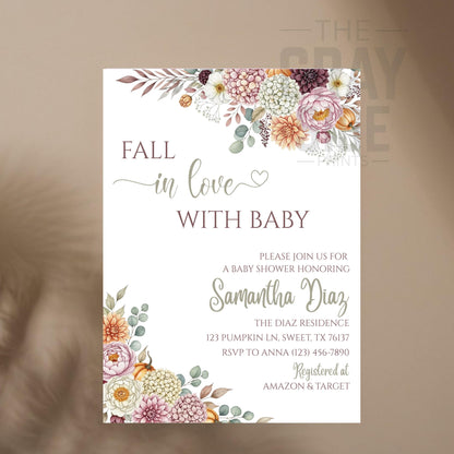 Fall in Love With Baby Shower Invitation Fall Baby Shower Invite Pumpkin Baby Shower Invite  Baby Shower Gender Neutral Baby Sprinkle Invite