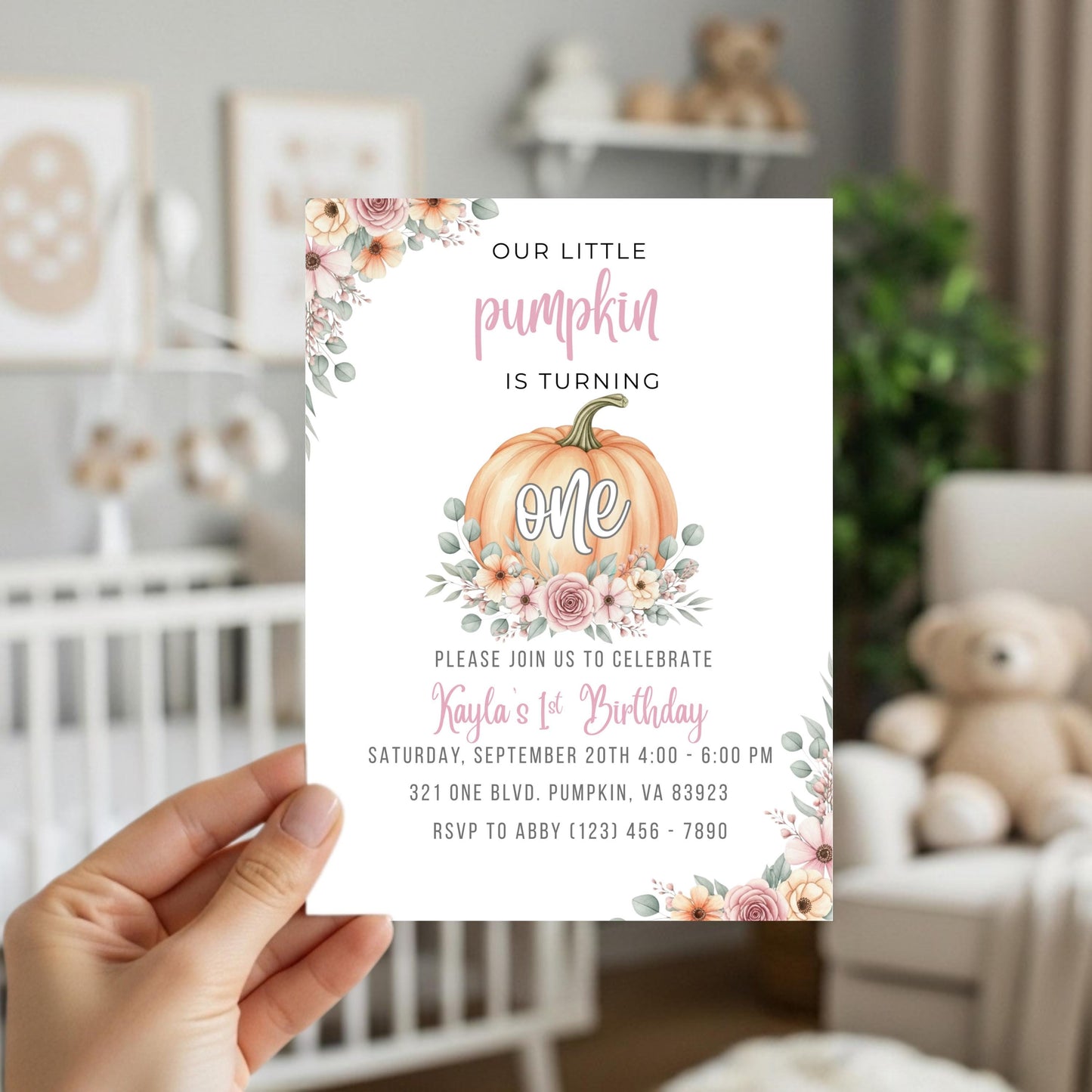 Our Little Pumpkin is Turning One Invitation First Birthday Invite Template Editable Fall 1st Birthday Invitation One Pumpkin First Bday