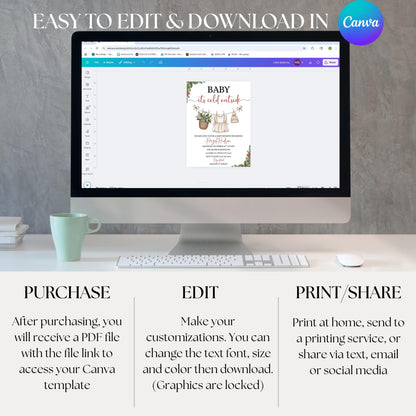 Winter Baby Shower Invitation Template, Baby it's Cold Outside Invite, Clothesline Baby Shower, Instant Download, Girl Christmas Baby Shower