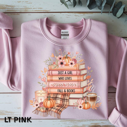 Cute Fall Shirt for Book Lovers Just A Girl Who Loves Fall Gift For Fall Lovers Autumn Tee Book & Fall Tee Readers Shirt Cute Book Shirt