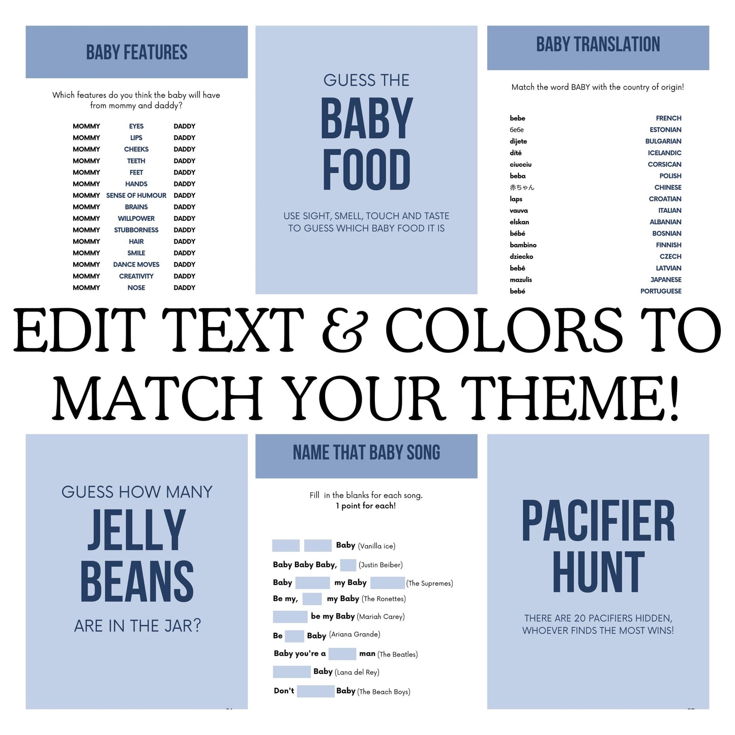 Baby Games Baby Shower Game Bundle Minimalist Baby Shower Games Modern Baby Shower Games Pack 50 Games Fully Editable Download Fun Baby Game