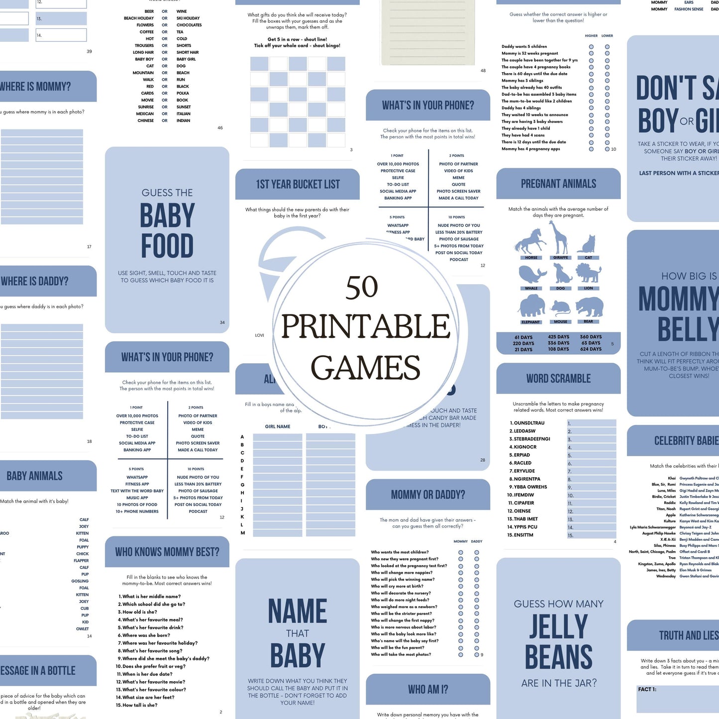 Baby Games Baby Shower Game Bundle Minimalist Baby Shower Games Modern Baby Shower Games Pack 50 Games Fully Editable Download Fun Baby Game