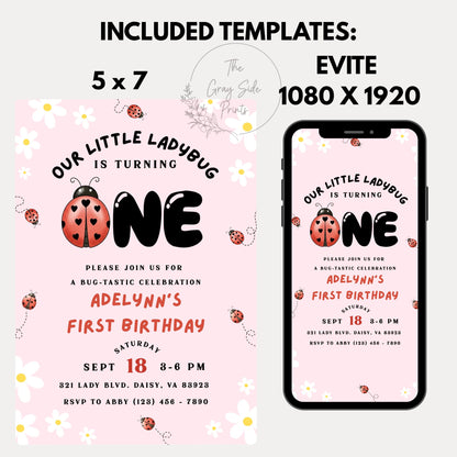 Ladybug Birthday Party Invitation Little Ladybug Turning One Birthday Invite Ladybug 1st Birthday Girl Ladybug Birthday Ladybug Invite