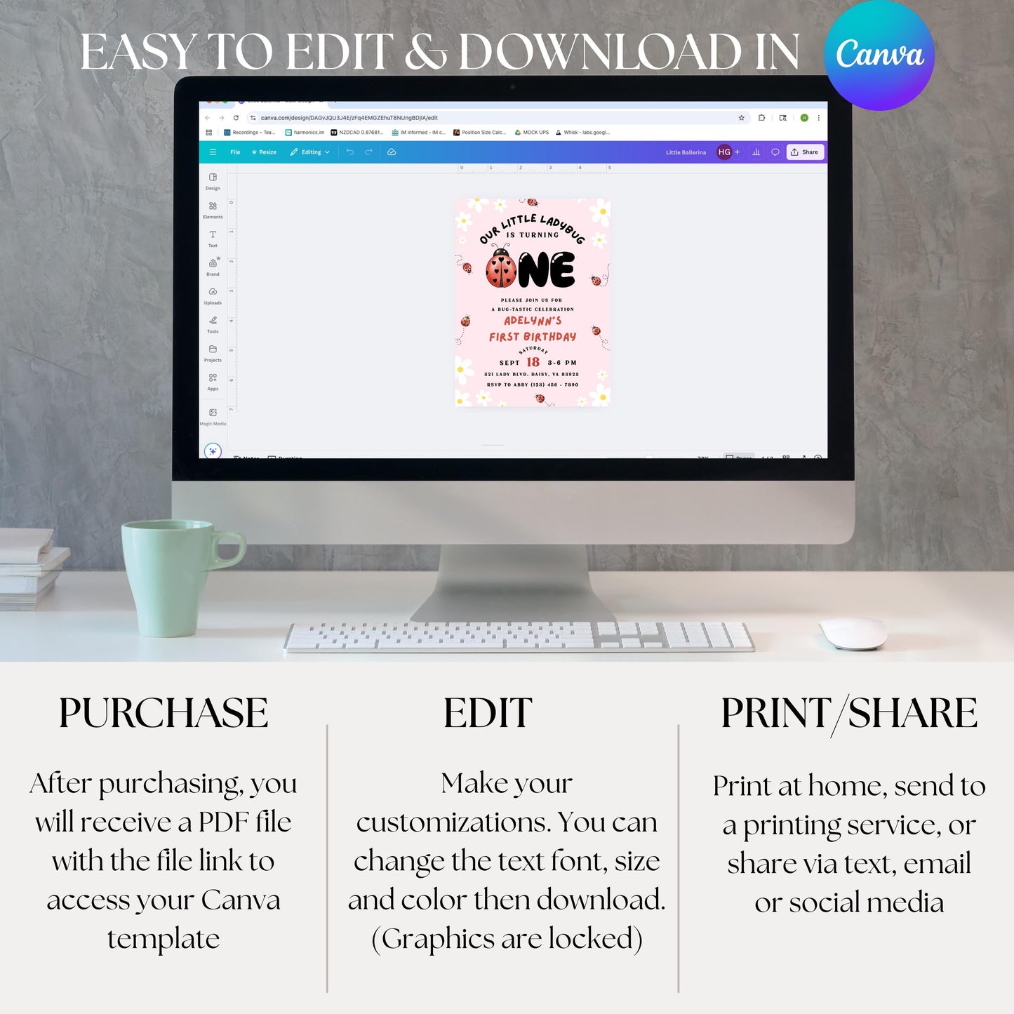 Ladybug Birthday Party Invitation Little Ladybug Turning One Birthday Invite Ladybug 1st Birthday Girl Ladybug Birthday Ladybug Invite