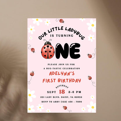 Ladybug Birthday Party Invitation Little Ladybug Turning One Birthday Invite Ladybug 1st Birthday Girl Ladybug Birthday Ladybug Invite