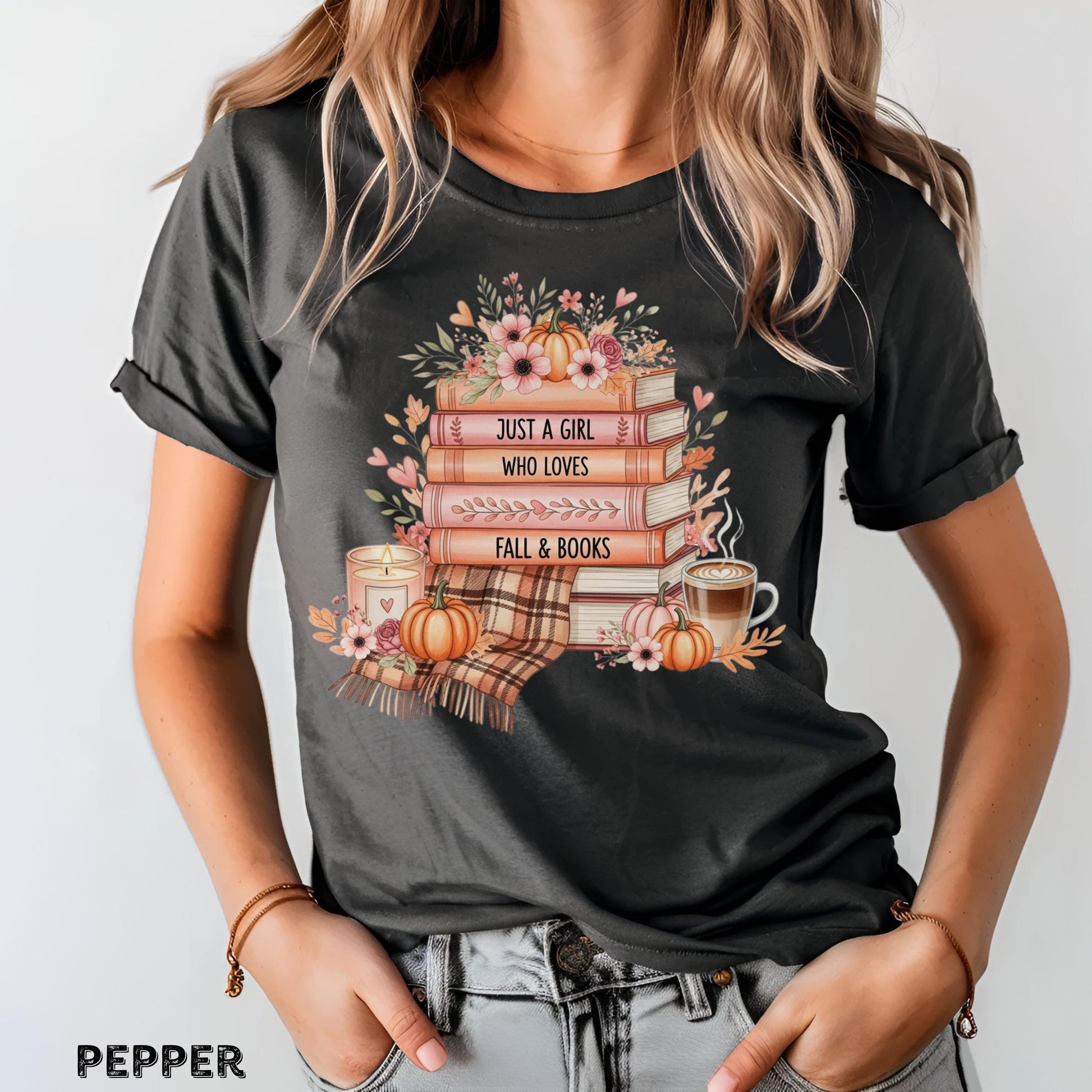 Gift for Book Lovers Just A Girl Who Loves Fall Gift For Fall Lovers Autumn Tee Book & Fall Tee Readers Shirt Cute Book Shirt Bookish Gift