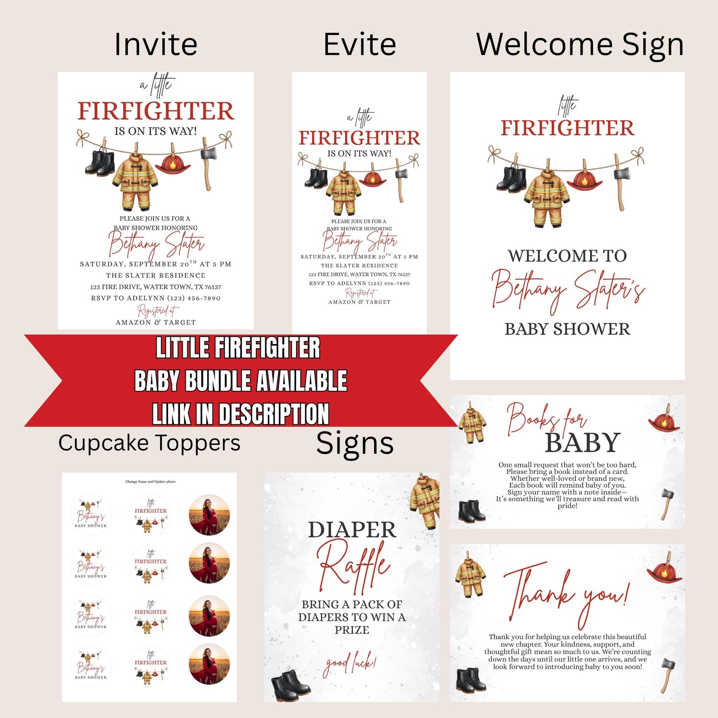 A Little Firefighter Baby Shower Invitation Fire Truck Baby Shower Fireman Invite Gender Neutral Invite Boy Baby Shower Girl Baby Shower