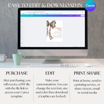 Christmas Party Invitation Christmas Plaid Bow Invite Christmas Party Template Holiday Party Digital Invite Christmas Bow Invite Download