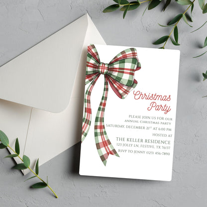 Christmas Party Invitation Christmas Plaid Bow Invite Christmas Party Template Holiday Party Digital Invite Christmas Bow Invite Download