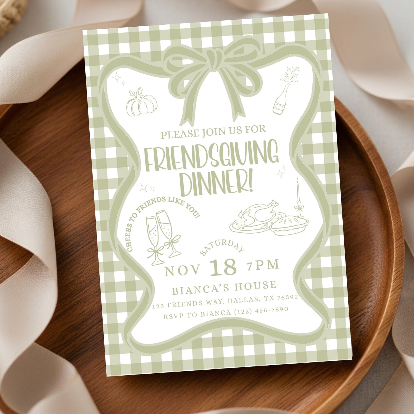 Friendsgiving Dinner Party Invitation Thanksgiving Potluck Invite Hand Drawn Holiday Dinner Party for Friends Thanksgiving Pumpkin