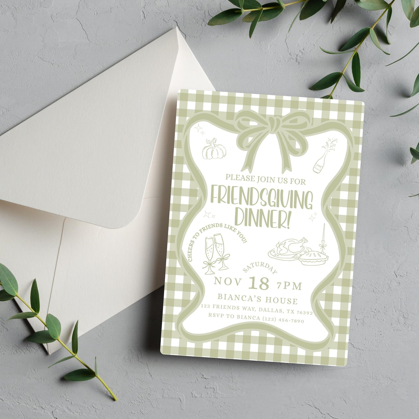 Friendsgiving Dinner Party Invitation Thanksgiving Potluck Invite Hand Drawn Holiday Dinner Party for Friends Thanksgiving Pumpkin