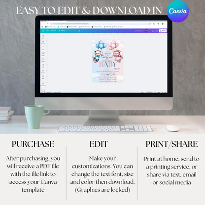 We Can Bearly Wait Gender Reveal Invite Gender Reveal Invitation Boy or Girl Invite Editable Gender Reveal Invite Bearly Wait Invitation