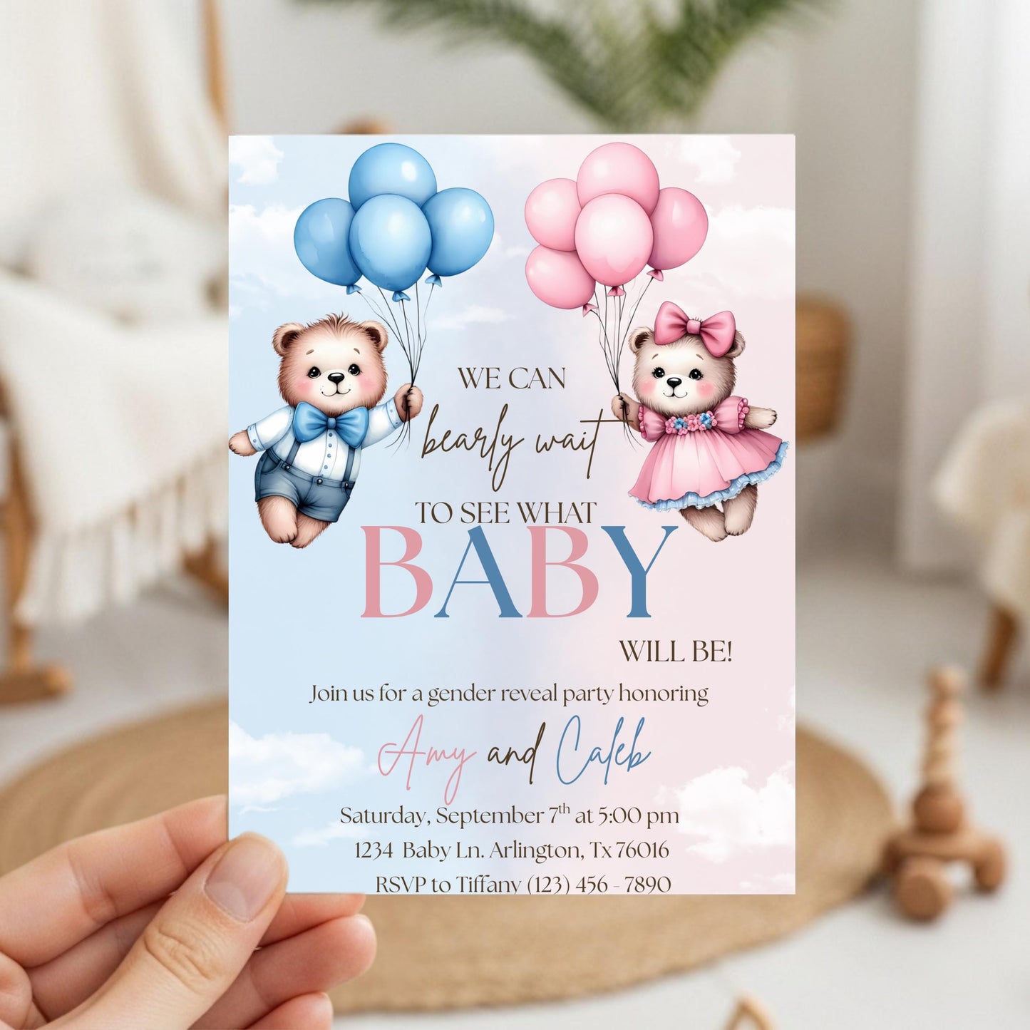We Can Bearly Wait Gender Reveal Invite Gender Reveal Invitation Boy or Girl Invite Editable Gender Reveal Invite Bearly Wait Invitation