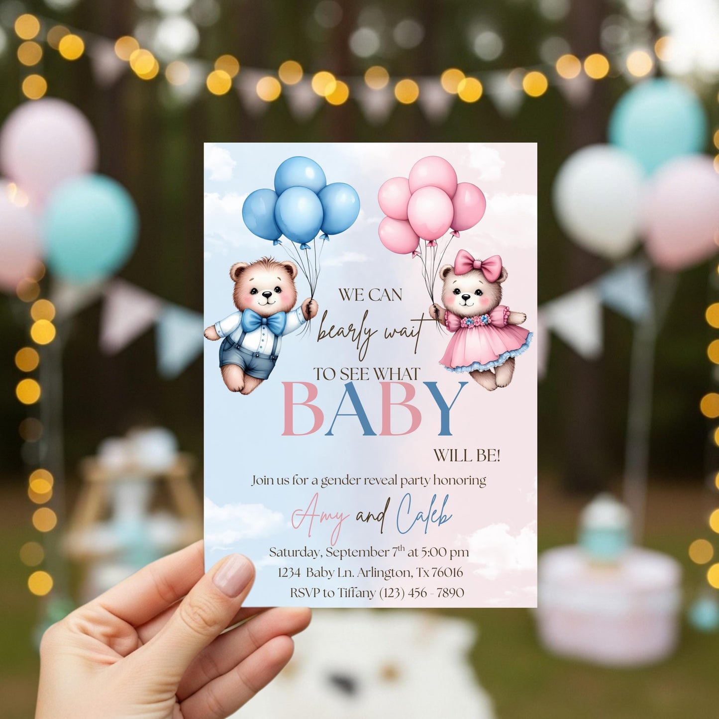 We Can Bearly Wait Gender Reveal Invite Gender Reveal Invitation Boy or Girl Invite Editable Gender Reveal Invite Bearly Wait Invitation