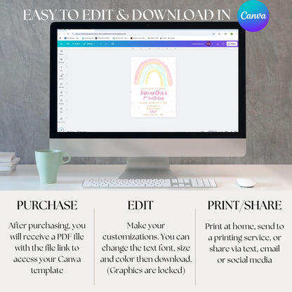 Girls Rainbow Birthday Invitation Rainbow Invite Rainbow Birthday Invitation Template  Rainbow thank you tag Rainbow Template Girls Invite