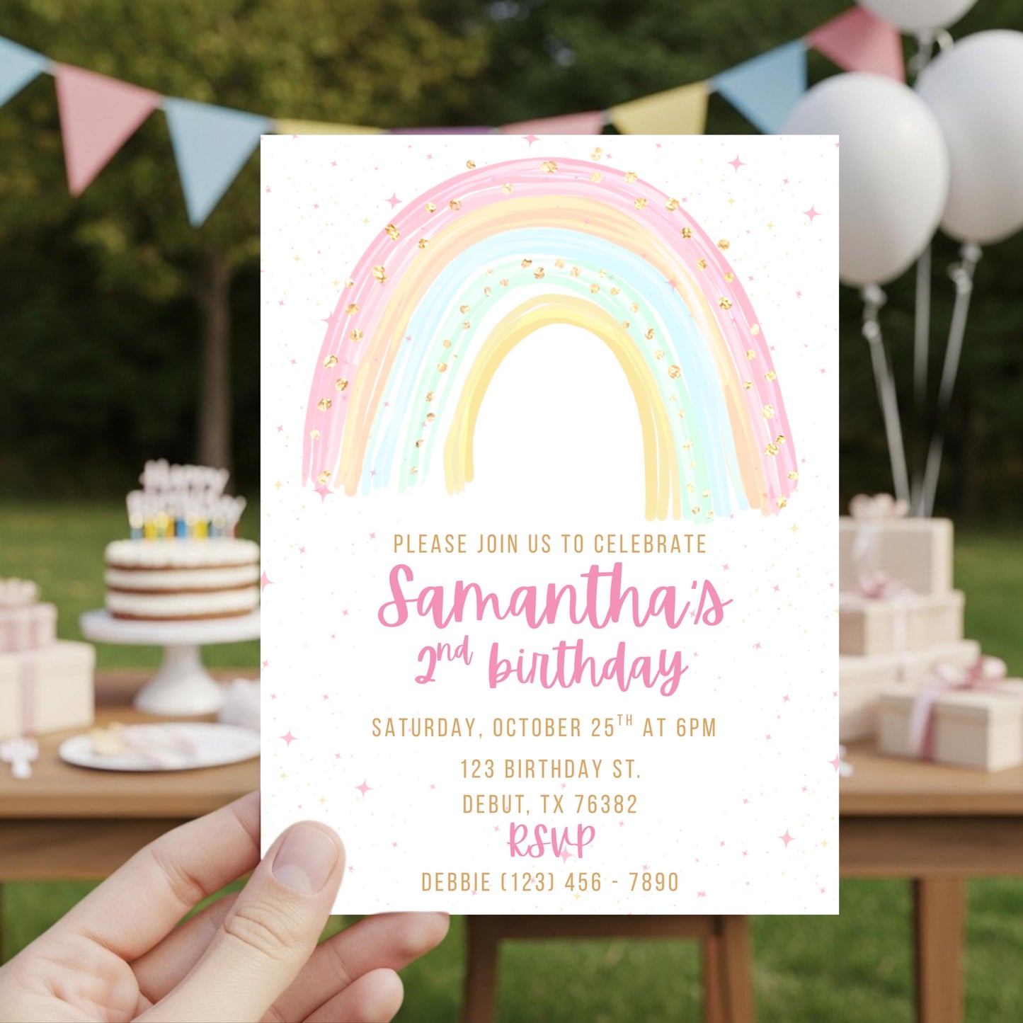 Girls Rainbow Birthday Invitation Rainbow Invite Rainbow Birthday Invitation Template  Rainbow thank you tag Rainbow Template Girls Invite