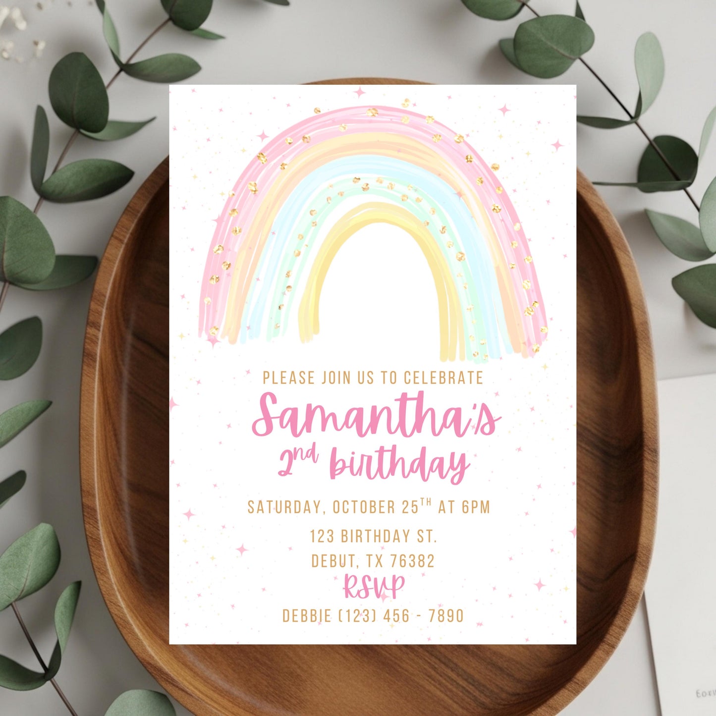 Girls Rainbow Birthday Invitation Rainbow Invite Rainbow Birthday Invitation Template  Rainbow thank you tag Rainbow Template Girls Invite